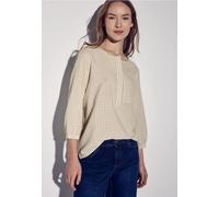 Klassische Bluse STREET ONE, Damen, Gr. 34, beige (safari beige), Web, 40% Baumwolle, 38% Polyester, 21% Viskose, 1% Elasthan, kariert, gerade normal, Rundhals, elastischer Bund, Blusen, mit 3/4 Ärmel