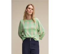 3/4-Arm-Shirt STREET ONE, Damen, Gr. 42, beige (spring sand melange), Stoff, 63% Polyester, 34% Viskose, 3% Elasthan, kariert, normal normal, Rundhals, elastischer Bund, Shirts 3/4-Arm-Shirt, mit Rund