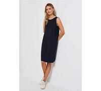 Sommerkleid STREET ONE, Damen, Gr. 42, EURO-Größen, blau (tiefblau), Stoff, 95% Viskose, 5% Elasthan, unifarben, normal knieumspielend, Rundhals, abgesteppt, Kleider Sommerkleid, aus Viskose (63085429