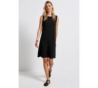 Sommerkleid STREET ONE, Damen, Gr. 44, EURO-Größen, schwarz, Stoff, 95% Viskose, 5% Elasthan, unifarben, normal knieumspielend, Rundhals, abgesteppt, Kleider Sommerkleid, aus Viskose (57062604-44) sch