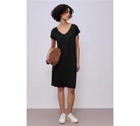 Jerseykleid STREET ONE, Damen, Gr. 38, EURO-Größen, schwarz, Jersey, 95% Viskose, 5% Elasthan, unifarben mit Farbeinsätzen, normal knielang, V-Ausschnitt, Bündchen, Kleider Jerseykleid, aus Viskose (8