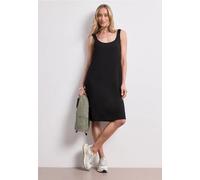 Sommerkleid STREET ONE, Damen, Gr. 46, EURO-Größen, schwarz, Stoff, 95% Viskose, 5% Elasthan, unifarben, regular fit knielang, Rundhals, abgesteppt, Kleider Sommerkleid, aus Viskose (71543847-46) schw
