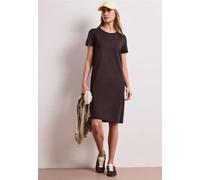 Midikleid STREET ONE, Damen, Gr. 44, EURO-Größen, espresso braun, Stoff, 70% Viskose, 25% Polyester, 5% Elasthan, unifarben, normal normal, Rundhals, abgesteppt, Kleider Midikleid, mit Rundhalsausschn
