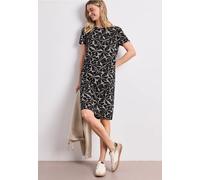 Midikleid STREET ONE, Damen, Gr. 36, EURO-Größen, schwarz, Stoff, 85% Viskose, 13% Polyester, 2% Elasthan, gemustert, comfort fit knieumspielend, Rundhals, normaler Saum, Kleider Midikleid, mit Rundha