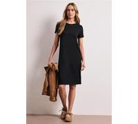 Midikleid STREET ONE, Damen, Gr. 44, EURO-Größen, schwarz, Stoff, 70% Viskose, 25% Polyester, 5% Elasthan, unifarben, normal normal, Rundhals, abgesteppt, Kleider Midikleid, mit Rundhalsausschnitt (49