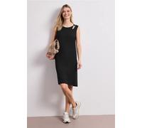 Midikleid STREET ONE, Damen, Gr. 46, EURO-Größen, schwarz, Stoff, 95% Viskose, 5% Elasthan, unifarben, normal knielang, Rundhals, abgesteppt, Kleider Midikleid, mit Rundhalsausschnitt (97061653-46) sc