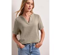 Kurzarmbluse STREET ONE, Damen, Gr. 36, timeless beige, Web, 100% Baumwolle, unifarben, normal normal, Rundhals, Bündchen, Blusen, aus reiner Baumwolle (74827020-36) timeless beige