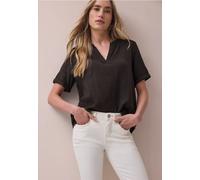Kurzarmbluse STREET ONE, Damen, Gr. 34, espresso braun, Web, 100% Baumwolle, unifarben, normal normal, Rundhals, Bündchen, Blusen, aus reiner Baumwolle (15453540-34) espresso braun