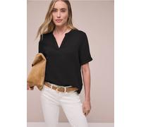 Kurzarmbluse STREET ONE, Damen, Gr. 38, schwarz, Web, 100% Baumwolle, unifarben, normal normal, Rundhals, Bündchen, Blusen, aus reiner Baumwolle (97824964-38) schwarz