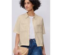 Hemdbluse STREET ONE, Damen, Gr. 46, smoke beige, Stoff, 88% Viskose, 12% Polyamid, unifarben, normal normal, V-Ausschnitt, Bündchen, Blusen Hemdbluse, mit Materialmix (90556122-46) smoke beige