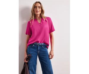 Street One Frauen Kurzarm Bluse mit Split Neck in Unifarbe in Pink, Gr: 38