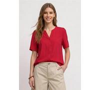 Kurzarmbluse STREET ONE, Damen, Gr. 38, rot (salsa rot), Stoff, 100% Viskose, unifarben, klassisch normal, Rundhals, normaler Saum, Blusen, mit geschlitztem Rundhalsausschnitt (54532954-38) salsa rot