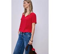 Kurzarmbluse STREET ONE, Damen, Gr. 46, salsa rot, Stoff, 100% Viskose, unifarben, normal normal, Rundhals, abgesteppt, Blusen, mit geschlitztem Rundhalsausschnitt (27032329-46) salsa rot