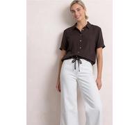 Kurzarmbluse STREET ONE, Damen, Gr. 38, braun (schwarz coffee), Stoff, 100% Viskose, unifarben, klassisch normal, V-Ausschnitt, normaler Saum, Blusen, in Unifarbe (63018646-38) schwarz coffee