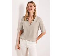 Poloshirt STREET ONE, Damen, Gr. 38, timeless beige, Web, 50% Modal, 50% Baumwolle, unifarben, comfort fit normal, hoch geschlossener Ausschnitt, normaler Saum, Shirts, im soften Baumwoll-Mix (5973600