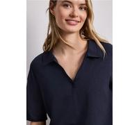 Poloshirt STREET ONE, Damen, Gr. 36, shadowed navy, Web, 50% Modal, 50% Baumwolle, unifarben, comfort fit normal, hoch geschlossener Ausschnitt, normaler Saum, Shirts, im soften Baumwoll-Mix (30267728