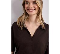 Poloshirt STREET ONE, Damen, Gr. 46, espresso braun, Web, 50% Modal, 50% Baumwolle, unifarben, comfort fit normal, hoch geschlossener Ausschnitt, normaler Saum, Shirts, im soften Baumwoll-Mix (3773622