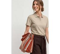 Poloshirt STREET ONE, Damen, Gr. 44, cotton beige, Web, 97% Baumwolle, 3% Elasthan, unifarben, normal normal, hoch geschlossener Ausschnitt, abgesteppt, Shirts, aus Baumwolle mit Stretchante (35084453