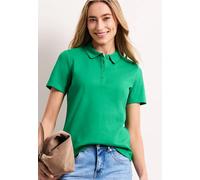 Poloshirt STREET ONE, Damen, Gr. 46, ever grün, Web, 97% Baumwolle, 3% Elasthan, unifarben, normal normal, hoch geschlossener Ausschnitt, abgesteppt, Shirts, aus Baumwolle mit Stretchante (90624143-46