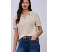 Poloshirt STREET ONE, Damen, Gr. 34, clay sand, Stoff, 50% Viskose, 47% Polyester, 3% Elasthan, unifarben, normal normal, hoch geschlossener Ausschnitt, abgesteppt, Shirts, aus softer Viskose (4296086