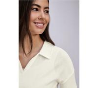 Poloshirt STREET ONE, Damen, Gr. 46, sanftes weiß, Stoff, 50% Viskose, 47% Polyester, 3% Elasthan, unifarben, normal normal, hoch geschlossener Ausschnitt, abgesteppt, Shirts, aus softer Viskose (1766