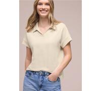 T-Shirt STREET ONE, Damen, Gr. 44, smoke beige, Stoff, 48% Polyester, 48% Viskose, 4% Elasthan, unifarben, comfort fit normal, abgesteppt, Shirts T-Shirt, mit Ripp-Details (45102805-44) smoke beige
