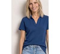 Poloshirt STREET ONE, Damen, Gr. 46, amparo blau, Web, 97% Baumwolle, 3% Elasthan, unifarben, comfort fit normal, hoch geschlossener Ausschnitt, normaler Saum, Shirts, mit geschlitztem Rundhalsausschn