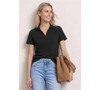 Street One Frauen Kurzarm Poloshirt mit Split Neck in Schwarz, Gr: 46