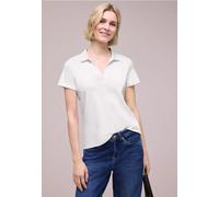 Poloshirt STREET ONE, Damen, Gr. 36, weiß (sanftes weiß), Web, 97% Baumwolle, 3% Elasthan, unifarben, comfort fit normal, hoch geschlossener Ausschnitt, normaler Saum, Shirts, mit geschlitztem Rundhal