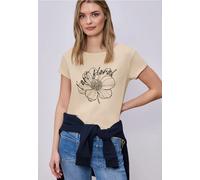 Rundhalsshirt STREET ONE, Damen, Gr. 36, smoke beige, Jersey, Obermaterial: 100% Baumwolle, bedruckt, normal hüftbedeckend, Rundhals, abgesteppte Kante, Shirts Rundhalsshirt, Sommershirt mit floralem 