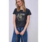 Street One Frauen Kurzarm Shirt mit floralem Artwork in Blau, Gr: 46