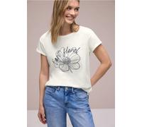 Rundhalsshirt STREET ONE, Damen, Gr. 46, sanftes weiß, Jersey, Obermaterial: 100% Baumwolle, bedruckt, normal hüftbedeckend, Rundhals, abgesteppte Kante, Shirts Rundhalsshirt, Sommershirt mit floralem