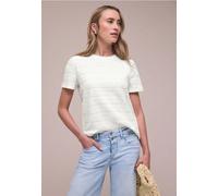 Kurzarmshirt STREET ONE, Damen, Gr. 44, sanftes weiß, Jersey, Obermaterial: 97% Baumwolle, 3% Elasthan, unifarben, normal hüftbedeckend, Rundhals, abgesteppte Kante, Shirts Kurzarmshirt, mit Rundhals 