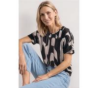 T-Shirt STREET ONE, Damen, Gr. 36, espresso braun, Stoff, 95% Viskose, 5% Elasthan, gemustert, normal normal, Rundhals, abgesteppt, Shirts T-Shirt, aus softer Viskose (51926024-36) espresso braun