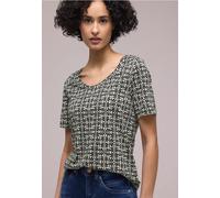 Street One Frauen Kurzarm T-Shirt mit gerundetem V-Neck in Blau, Gr: 44