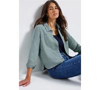 Kurzjacke STREET ONE, Damen, Gr. 42, blau (arona blau), Stoff, Obermaterial: 100% Polyester; Futter: 100% Polyester, unifarben, normal normal, V-Ausschnitt, Bündchen, Jacken, mit Brusttaschen (3183403