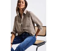 Kurzjacke STREET ONE, Damen, Gr. 46, braun (bark braun), Stoff, Obermaterial: 100% Polyester; Futter: 100% Polyester, unifarben, normal normal, V-Ausschnitt, Bündchen, Jacken, mit Brusttaschen (647207