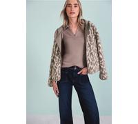 Cardigan STREET ONE, Damen, Gr. 46, light terra mocha, Stoff, 100% Polyester, animal-print, normal normal, ohne Ausschnitt, abgesteppt, Strickjacken, mit Leoprint (30122445-46) light terra mocha