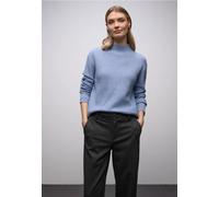 Stehkragenpullover STREET ONE, Damen, Gr. 46, frosted blau meliert, Web, 37% Baumwolle, 34% Polyacryl, 26% Polyester, 3% Elasthan, unifarben, normal normal, hoch geschlossener Ausschnitt, Rippbündchen
