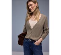 Cardigan STREET ONE, Damen, Gr. 44, light terra mocha meliert, Web, 37% Baumwolle, 34% Polyacryl, 26% Polyester, 3% Elasthan, unifarben, normal normal, V-Ausschnitt, Rippbündchen, Strickjacken, mit V-
