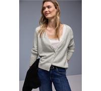 Cardigan STREET ONE, Damen, Gr. 38, pelican grau meliert, Web, 37% Baumwolle, 34% Polyacryl, 26% Polyester, 3% Elasthan, unifarben, normal normal, V-Ausschnitt, Rippbündchen, Strickjacken, mit V-Aussc