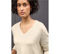 Strickpullover STREET ONE, Damen, Gr. 42, soft beige, Stoff, 50% Viskose, 28% Polyester, 22% Polyamid, unifarben, normal normal, V-Ausschnitt, Rippbündchen, Pullover Strickpullover, in Unifarbe (56912