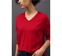 Strickpullover STREET ONE, Damen, Gr. 42, racing rot, Stoff, 50% Viskose, 28% Polyester, 22% Polyamid, unifarben, normal normal, V-Ausschnitt, Rippbündchen, Pullover Strickpullover, in Unifarbe (31727