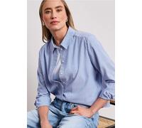 Langarmbluse STREET ONE, Damen, Gr. 42, original blau, Web, Obermaterial: 65% Polyester, 35% Viskose, gestreift, bequem hüftlang, 1-Knopf-Manschette, Blusen, aus Seersuckerqualität, bequem geschnitten