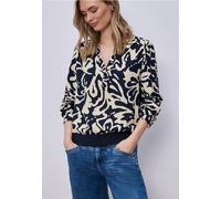 Langarmbluse STREET ONE, Damen, Gr. 34, shadowed navy, Stoff, 100% Viskose, unifarben, klassisch normal, V-Ausschnitt, Bündchen, Blusen, mit Elastikbund (38785018-34) shadowed navy