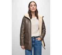 Lederimitatjacke STREET ONE, Damen, Gr. 38, sandy mocca, Web, Obermaterial: 100% Polyester, unifarben, lässig geschnitten hüftbedeckend, Rundhals, Jacken, im Leder-Look und mit Fake Fur Details (83389