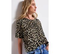 Street One Frauen Leinenmix Print-Blusenshirt in Schwarz, Gr: 36