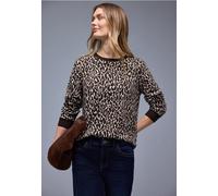 Langarmshirt STREET ONE, Damen, Gr. 36, molten earth, Stoff, 64% Polyester, 33% Viskose, 3% Elasthan, comfort fit normal, Rundhals, elastischer Bund, Shirts Langarmshirt, Jacquard (78919835-36) molten