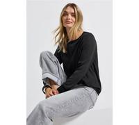 Street One Frauen Materialmix Chiffon Shirt in Schwarz, Gr: 34