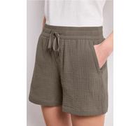 Shorts STREET ONE, Damen, Gr. 42, schwarz tumbled beige, Web, 100% Baumwolle, unifarben, loose fit normal, Hosen Shorts, Middle Waist (66073131-42) schwarz tumbled beige